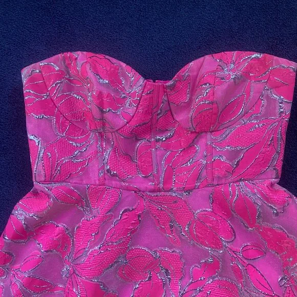 Like NEW ML Monique Lhuillier Amelia Strapless Floral Jacquard Gown Sz 12 - Picture 5 of 9